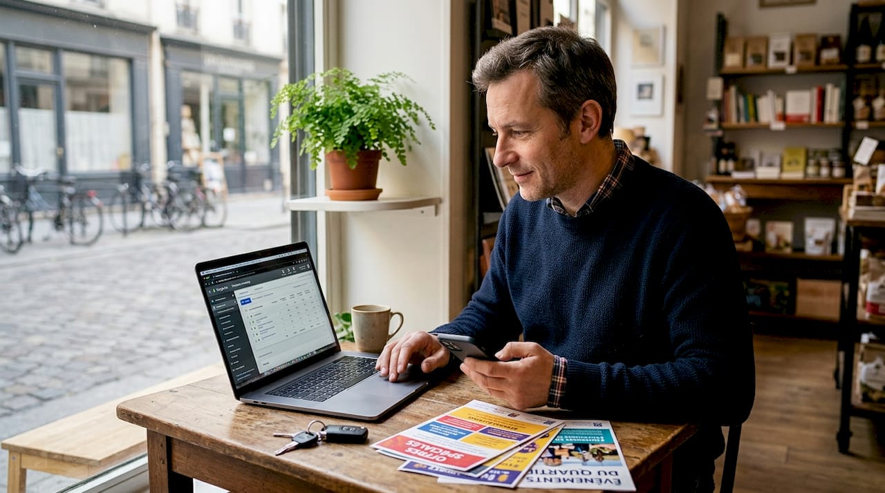 Un commerçant qui pilote ses campagnes publicitaires locales directement depuis son ordinateur.