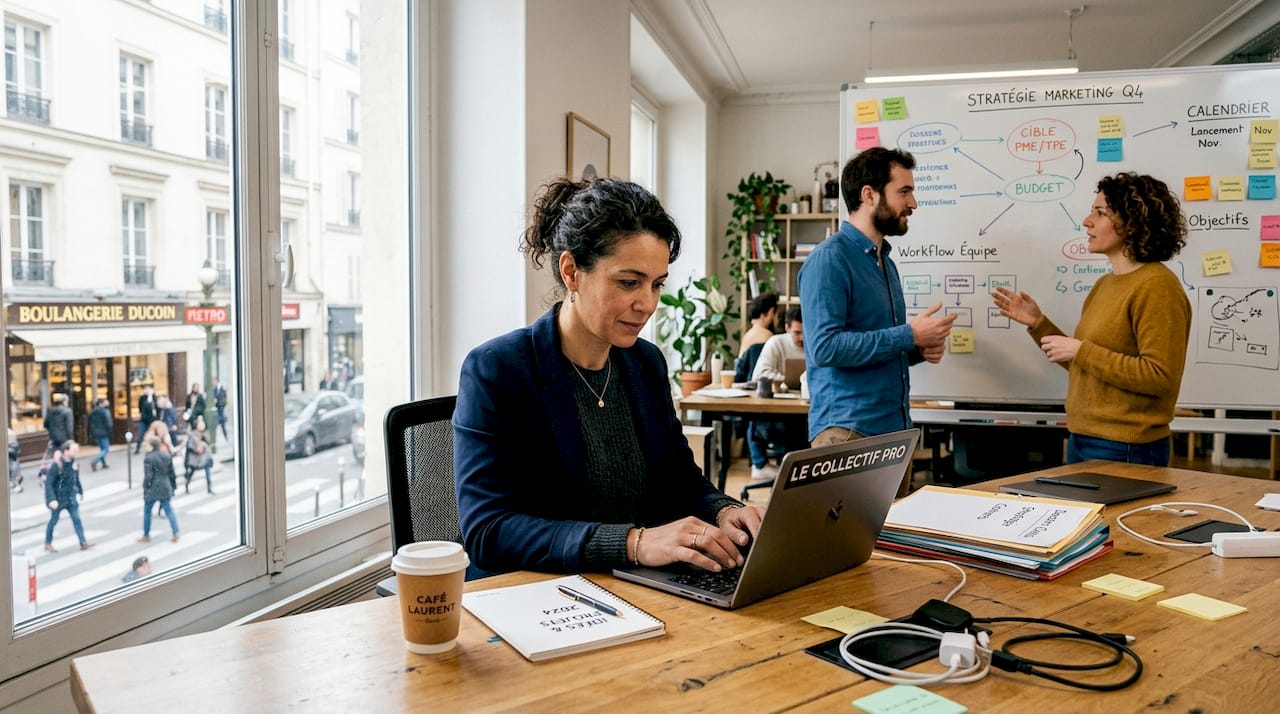 Dirigeant de petite entreprise installé dans un espace de coworking lumineux