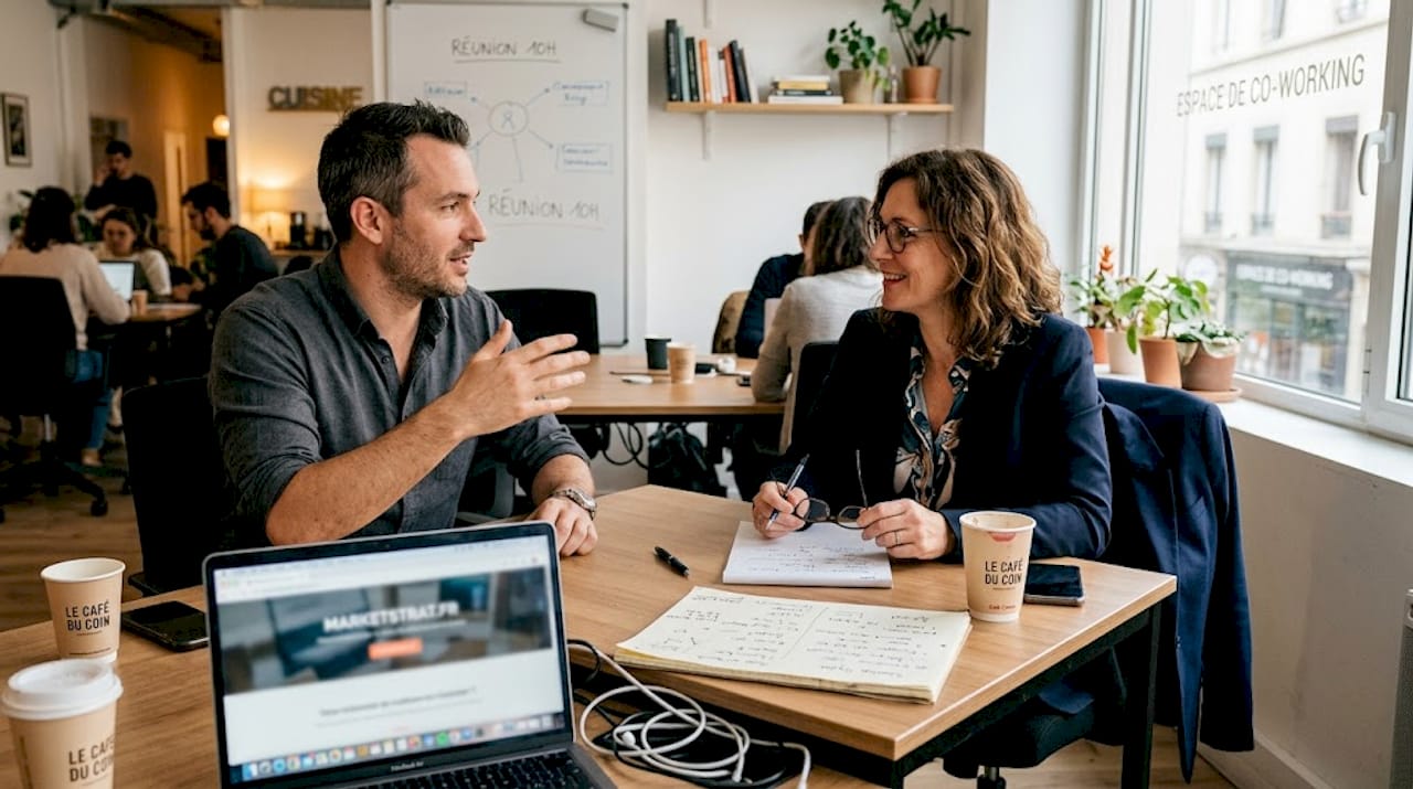 Rencontre entre un entrepreneur et un consultant en agence digitale