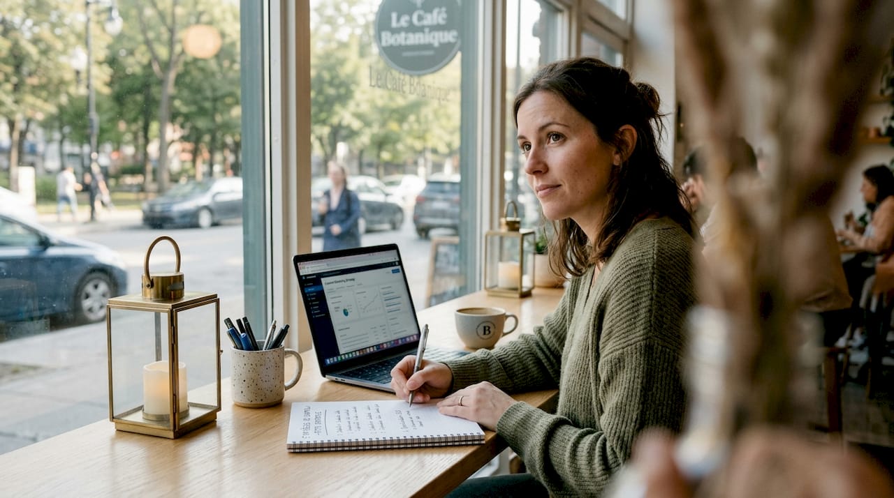 Un collaborateur d’agence en pleine réflexion devant son ordinateur, cherchant de nouvelles idées.