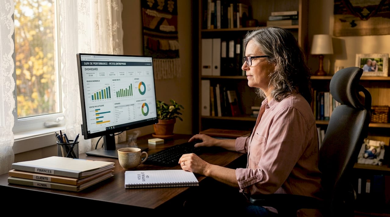Un chef d’entreprise consulte le tableau de bord numérique de son activité.