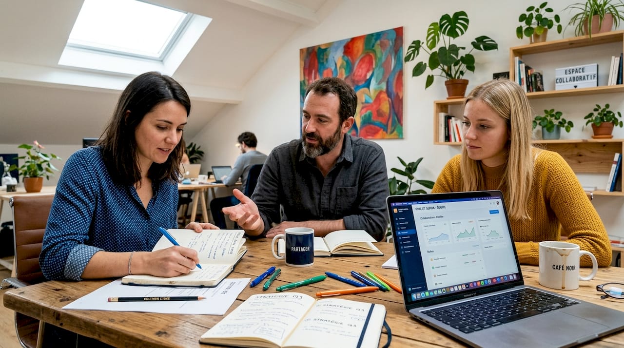 L’équipe en charge de la campagne publicitaire en pleine séance de brainstorming