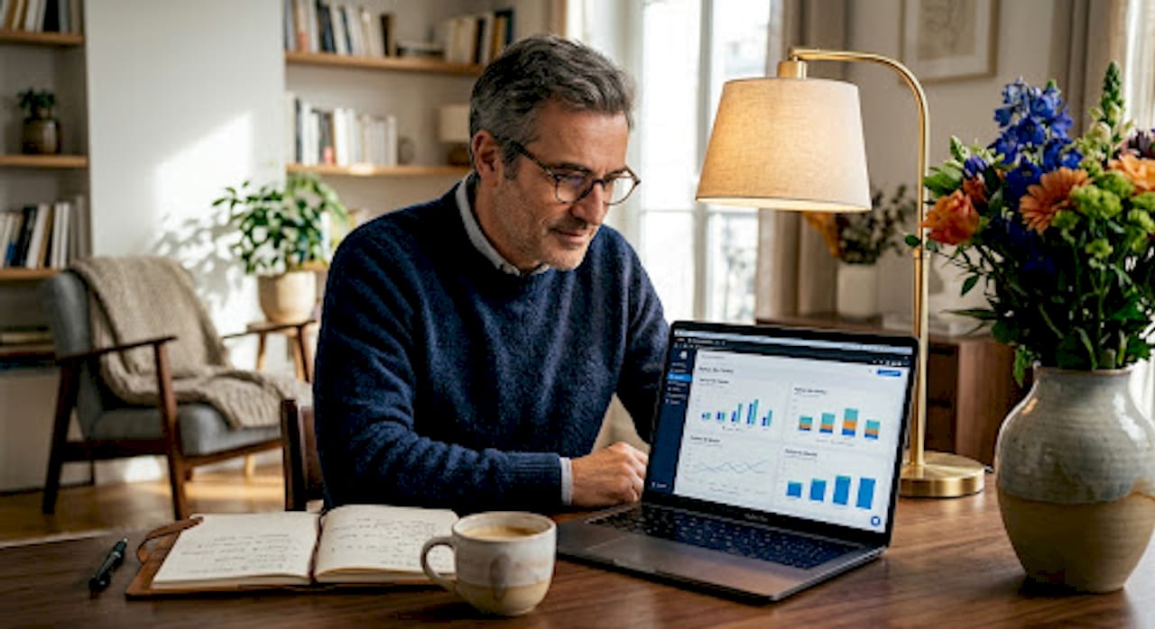 Un entrepreneur à la tête d'une petite entreprise qui peaufine sa stratégie de référencement pour gagner en visibilité sur Internet.
