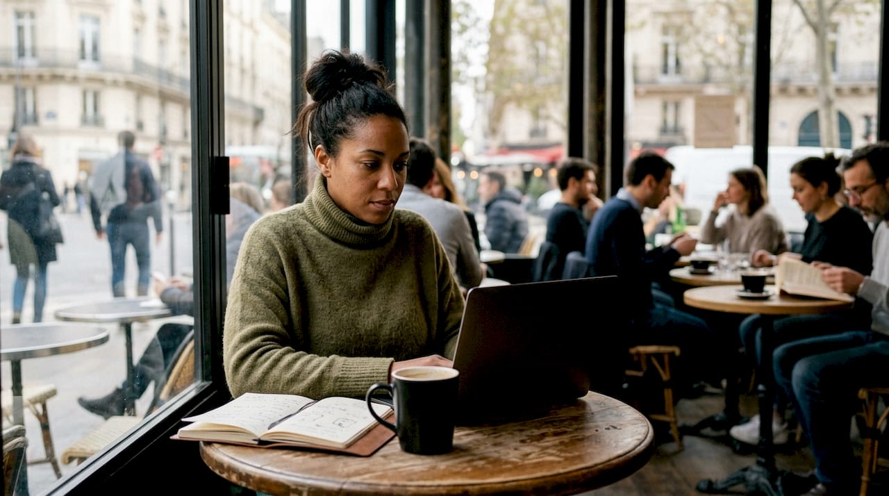 Une femme s’occupe de la gestion et de la mise à jour de son site web depuis son ordinateur portable.