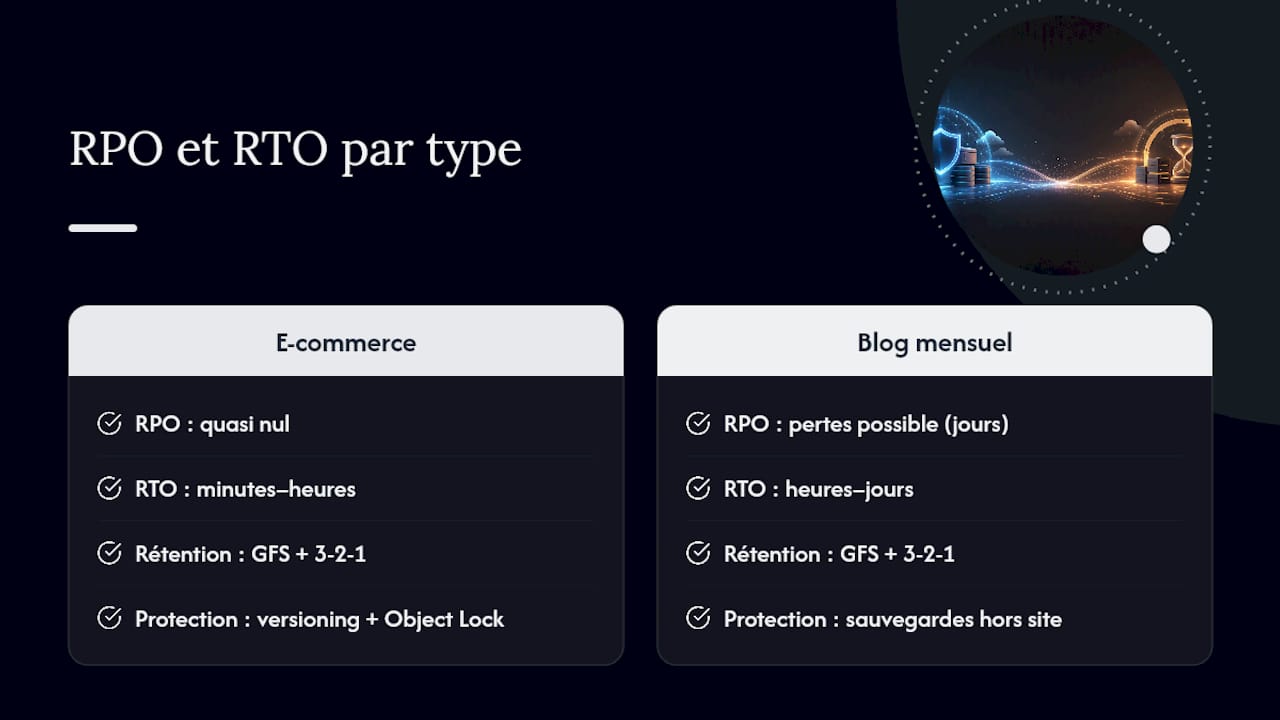 Comparaison entre RPO et RTO selon le site