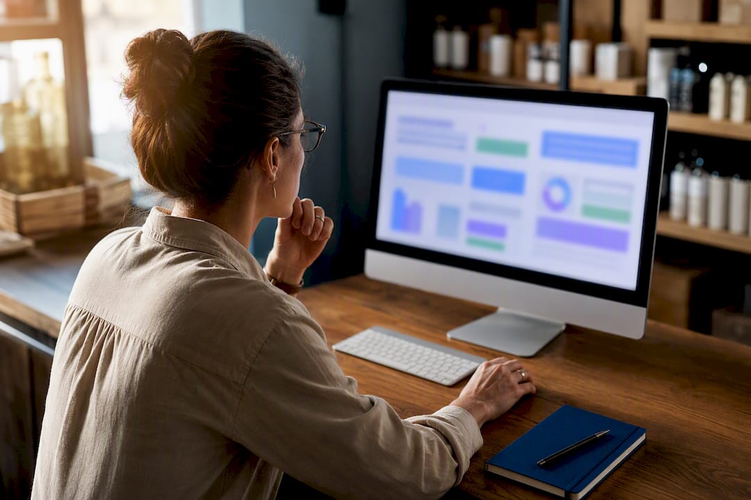Consultante en train d’analyser une campagne de remarketing