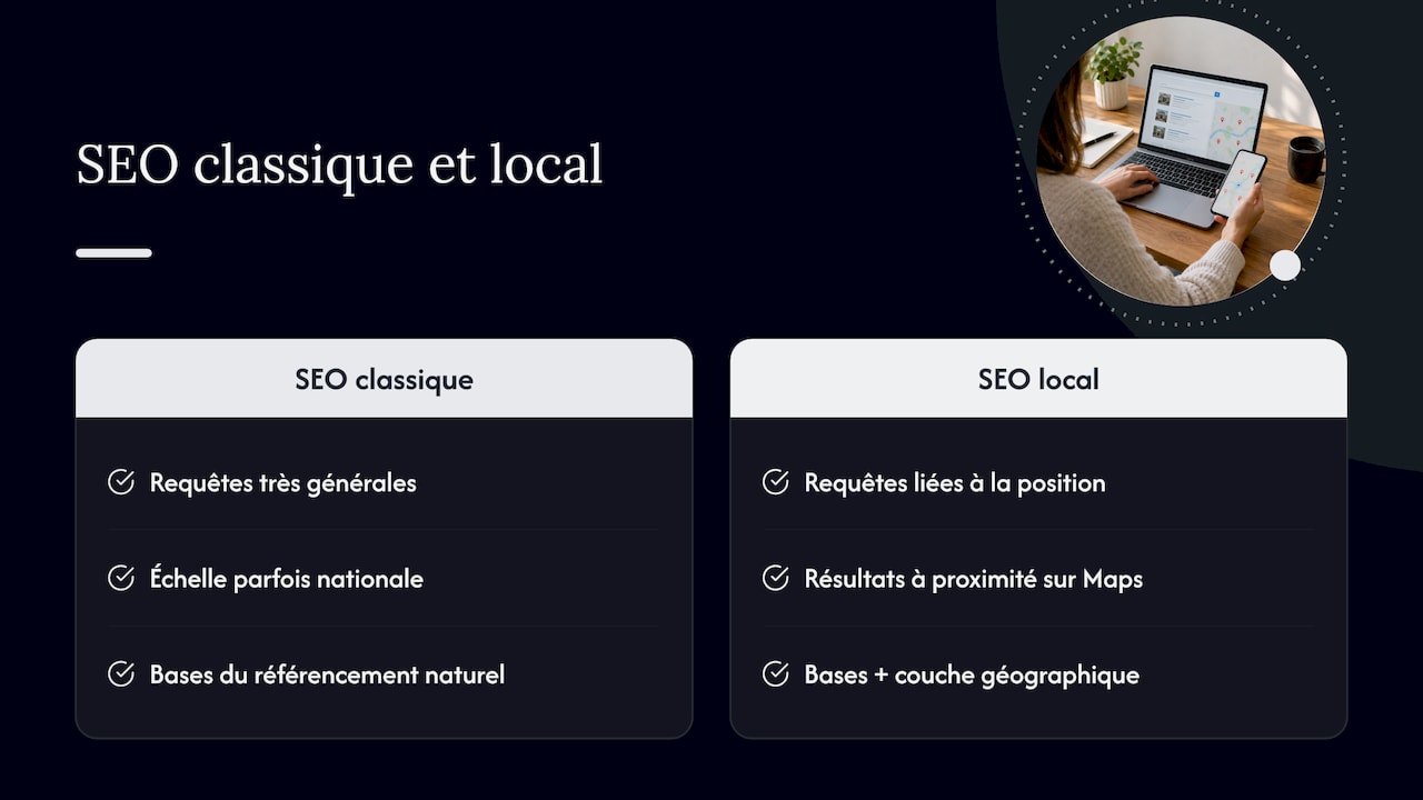Ce que recouvre le SEO local, et en quoi il diffère du SEO classique — overview diagram
